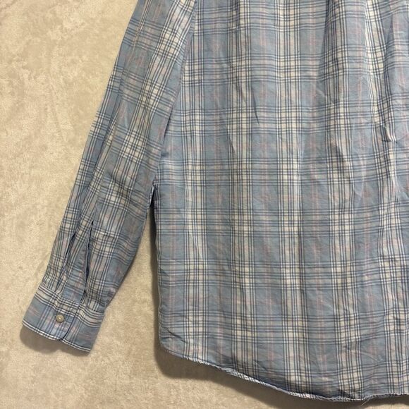 Vineyard Vines Classic Fit Murray Shirt Men's Large Linen Blend Blue Pink Plaid - Picture 11 of 16